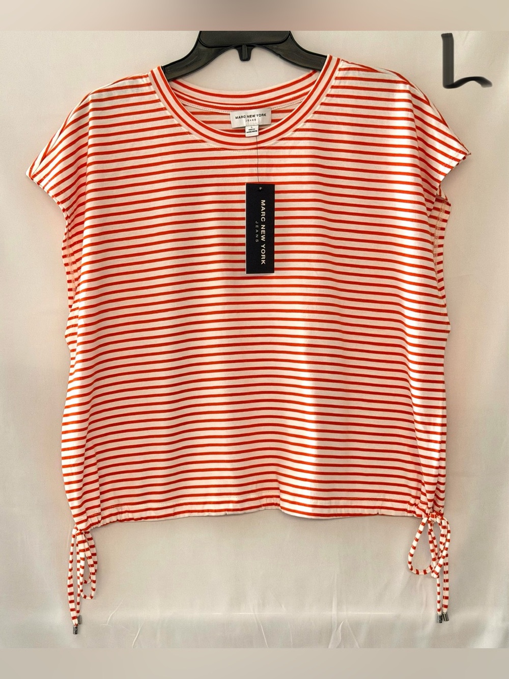 Marc New York Red & White Striped Short Sleeve Drawstring Hem Top